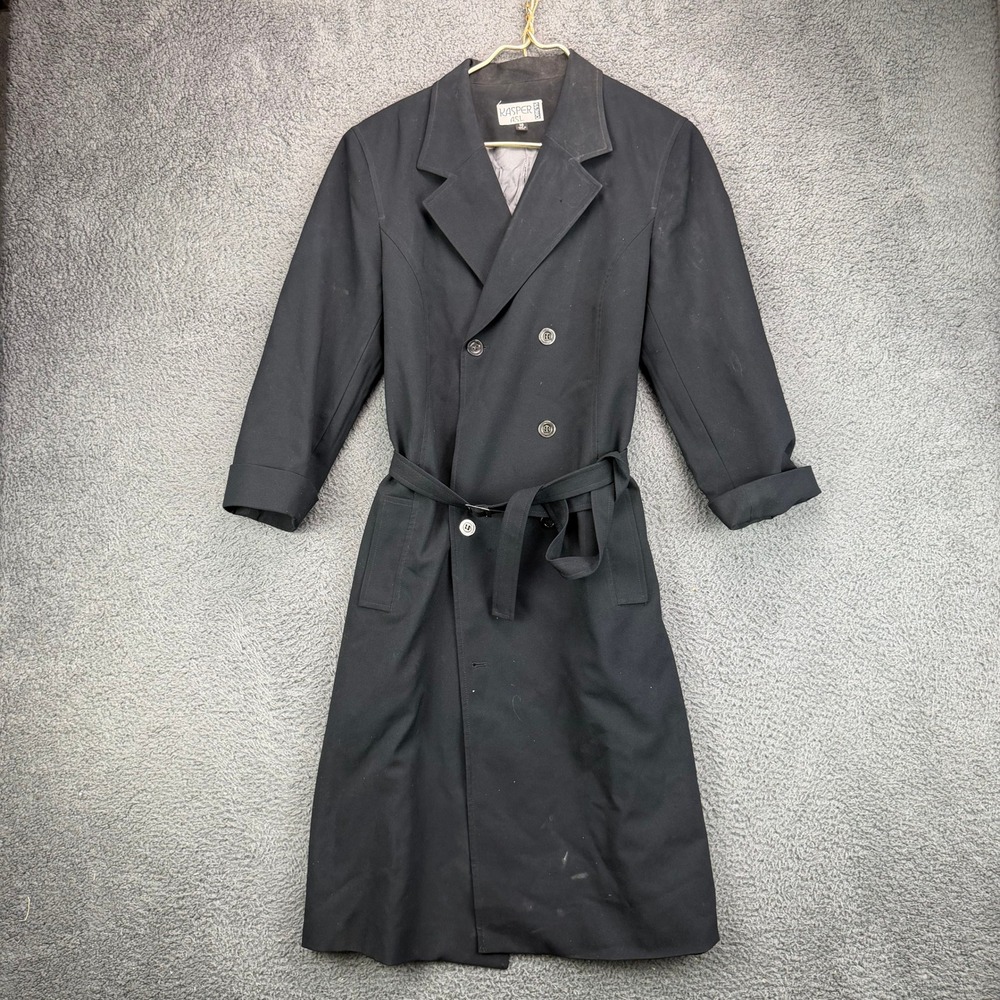Kasper ASL Womens Black Double Breasted Belted Trench‎ Coat Jacket Size 10